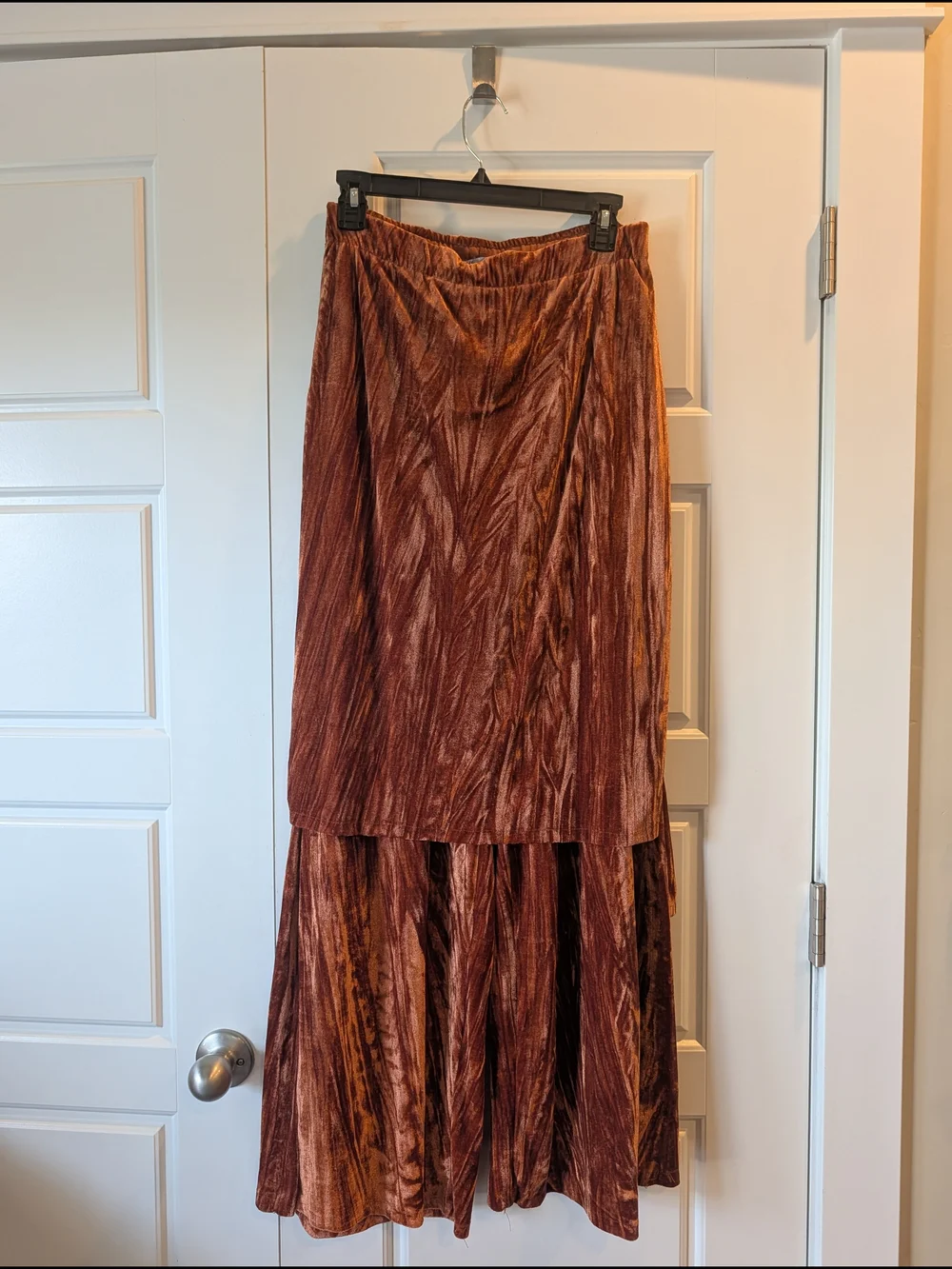 ZARA Copper Crushed Velvet Skirt Over Pants Combo Overlay Set Size